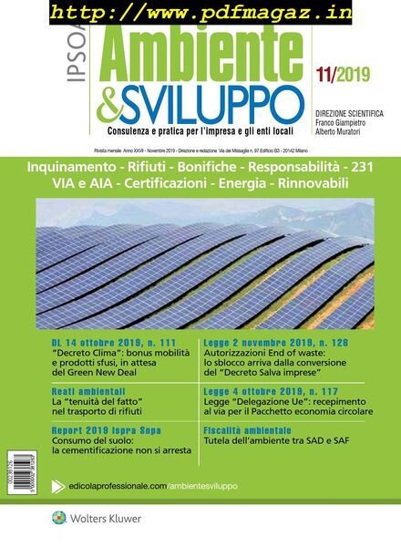 Ambiente & sviluppo – Novembre 2019 Cover