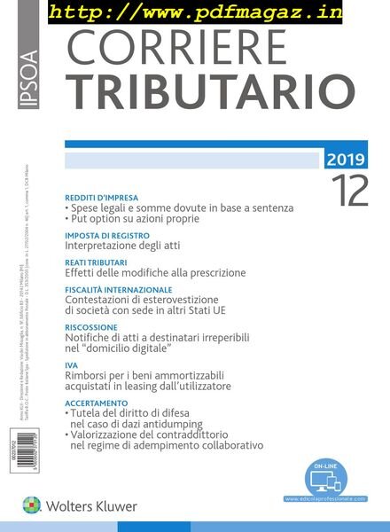 Corriere Tributario – Dicembre 2019 Cover