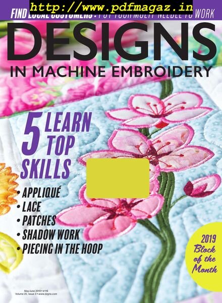 Designs in Machine Embroidery – May-June 2019 Cover