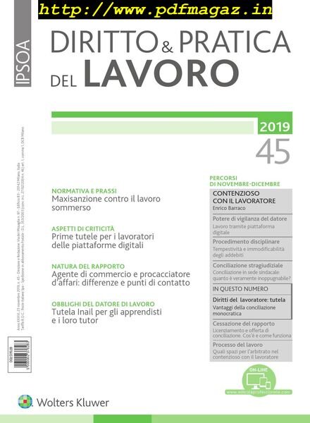Diritto e Pratica del Lavoro – 23 Novembre 2019 Cover