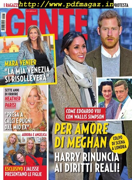 Gente Italia – 30 novembre 2019 Cover