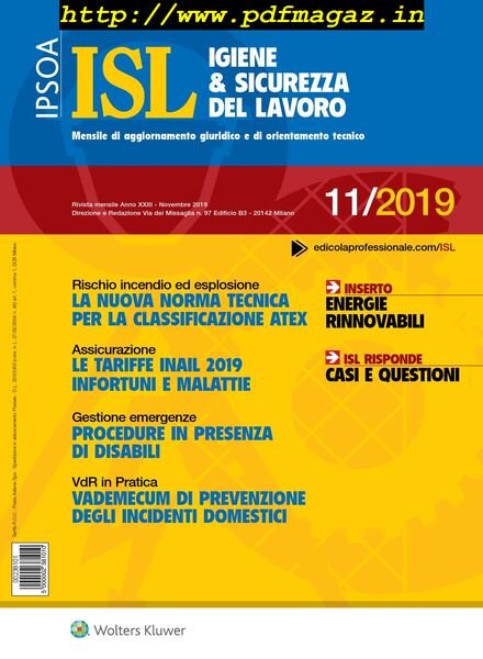 Igiene & Sicurezza del Lavoro – Novembre 2019 Cover