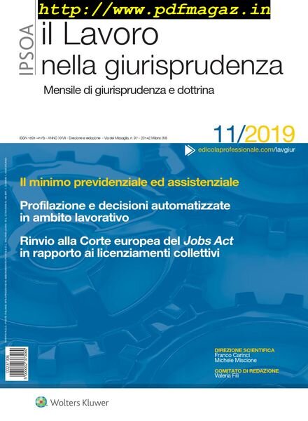 Il lavoro nella giurisprudenza – Novembre 2019 Cover