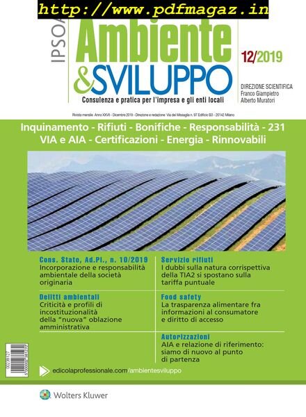 Ambiente & sviluppo – Dicembre 2019 Cover