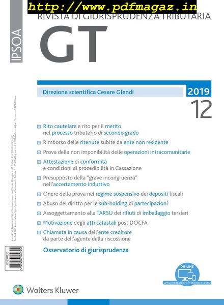 GT Rivista di Giurisprudenza Tributaria – Dicembre 2019 Cover