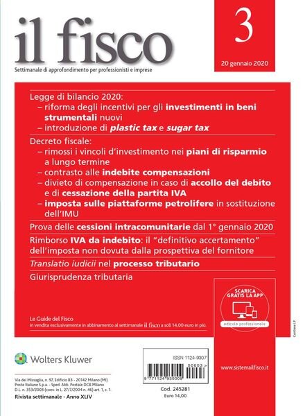 il fisco N.3 – 20 Gennaio 2020 Cover