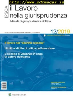 Il lavoro nella giurisprudenza – Dicembre 2019