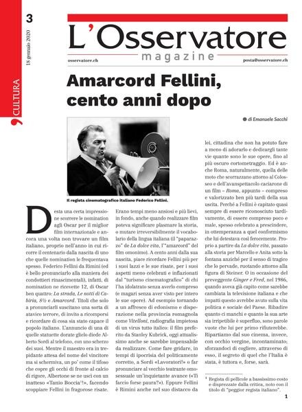 L’Osservatore – 18 Gennaio 2020 Cover