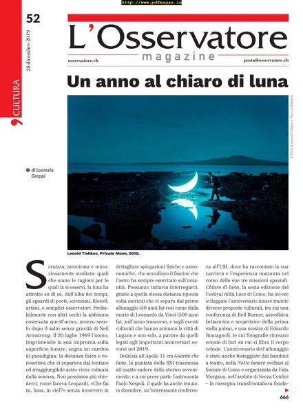 L’Osservatore – 28 dicembre 2019 Cover