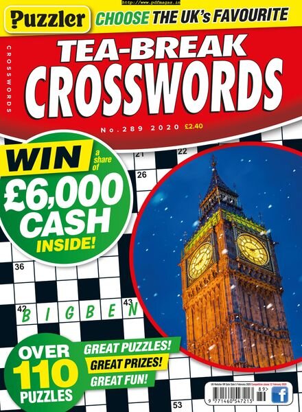 Puzzler Tea-Break Crosswords – Issue 289 – January 2020 Cover