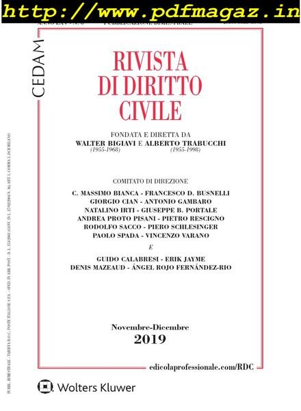 Rivista di Diritto Civile – Novembre-Dicembre 2019 Cover