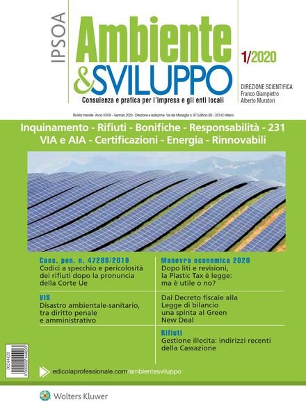 Ambiente & sviluppo – Gennaio 2020 Cover