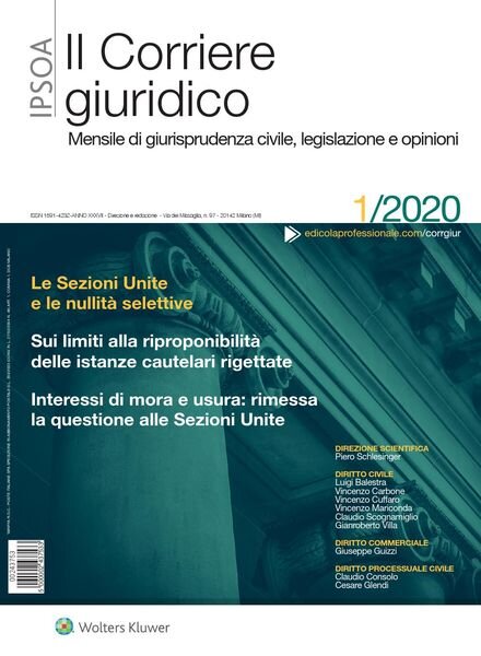 Il Corriere Giuridico – Gennaio 2020 Cover