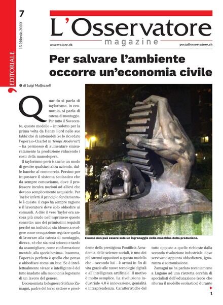 L’Osservatore – 15 Febbraio 2020 Cover
