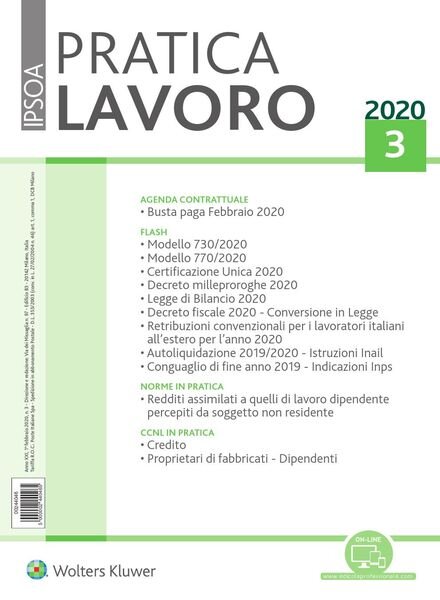 Pratica Lavoro – 1 Febbraio 2020 Cover
