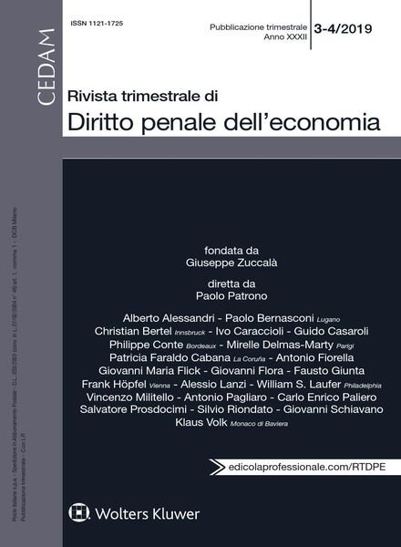 Rivista Trimestrale di Diritto Penale dell’Economia – Novembre 2019 Cover