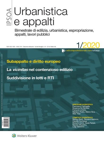 Urbanistica e appalti – Gennaio 2020 Cover