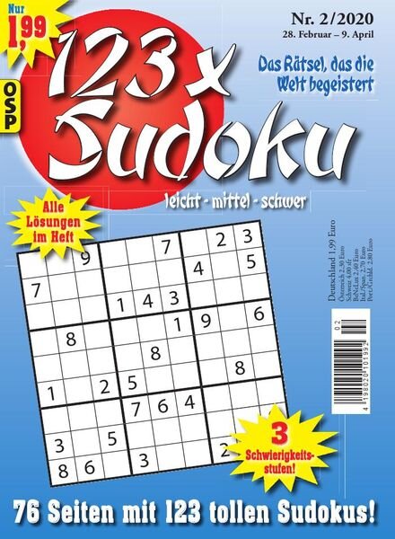 123 x Sudoku – 28 Februar 2020 Cover