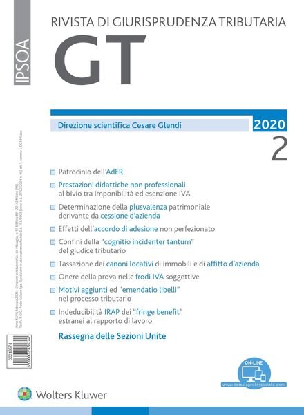 GT Rivista di Giurisprudenza Tributaria – Febbraio 2020 Cover