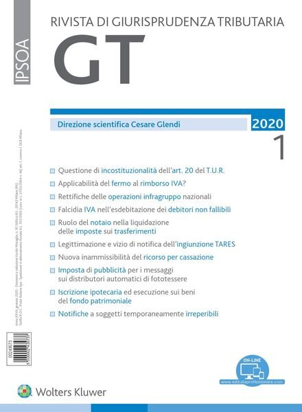 GT Rivista di Giurisprudenza Tributaria – Gennaio 2020 Cover