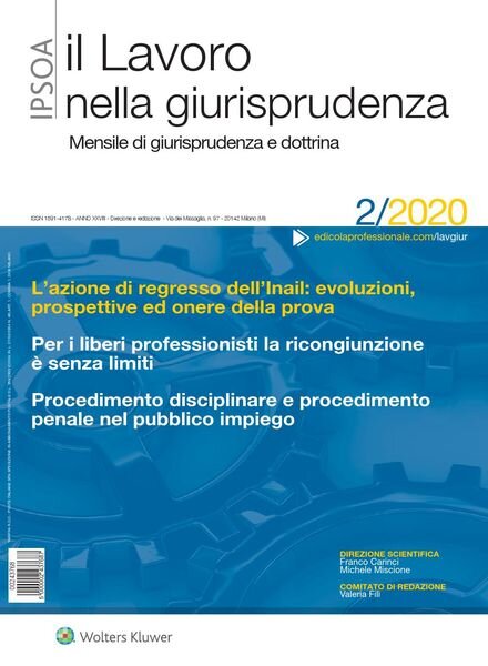 Il lavoro nella giurisprudenza – Febbraio 2020 Cover