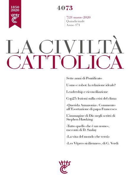 La Civilta Cattolica – 7 Marzo 2020 Cover
