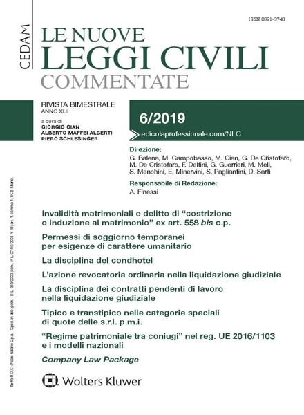 Le Nuove Leggi Civili Commentate – Novembre-Dicembre 2019 Cover