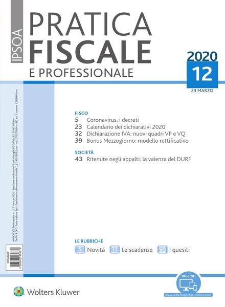 Pratica Fiscale e Professionale – 23 Marzo 2020 Cover