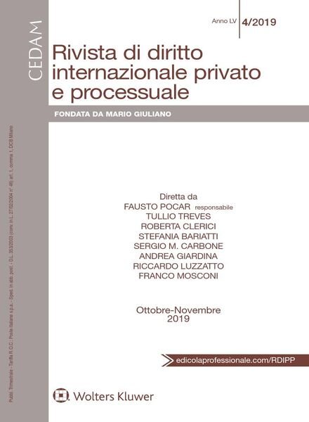 Rivista di Diritto Internazionale Privato e Processuale N.4 – Ottobre-Dicembre 2019 Cover