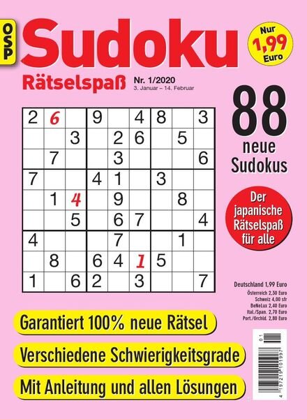 Sudoku Ratselspass – Nr.1, 2020 Cover