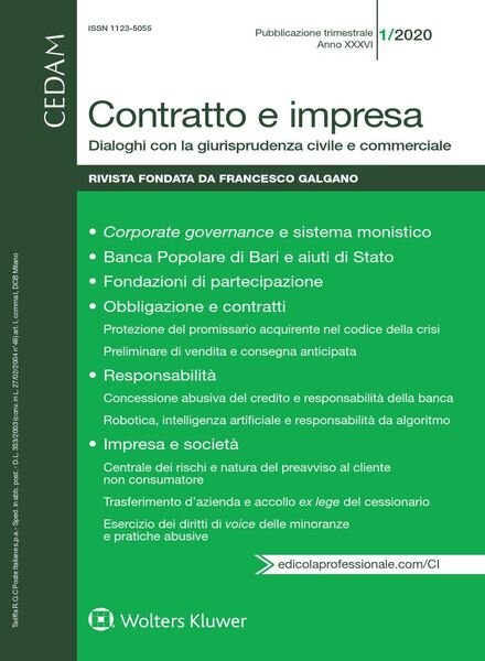 Contratto e Impresa – Gennaio 2020 Cover