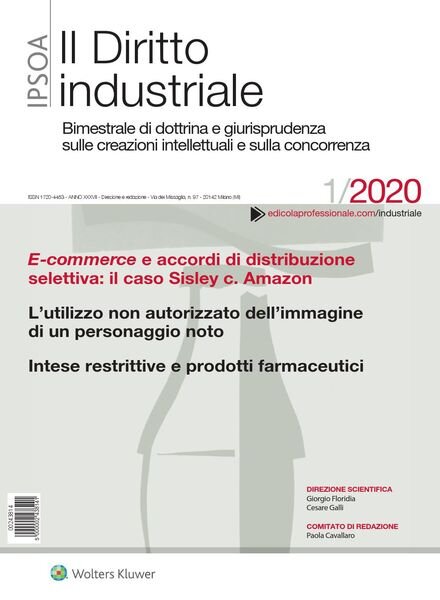 Il Diritto Industriale – Gennaio 2020 Cover