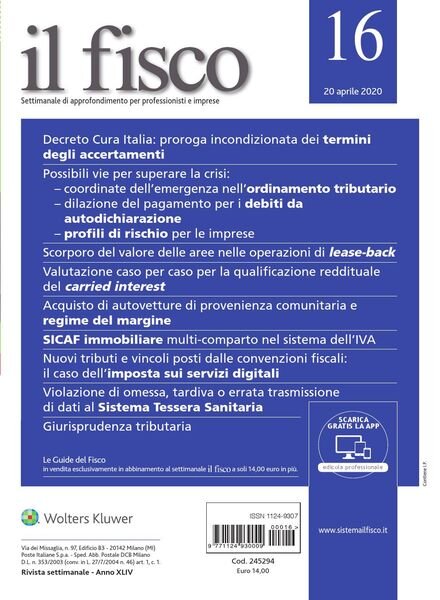 il fisco N.16 – 20 Aprile 2020 Cover