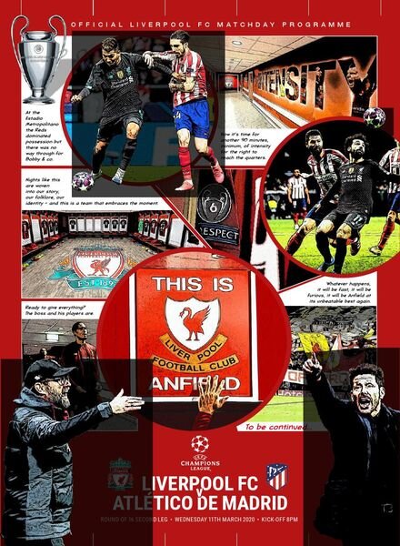 Liverpool FC Programmes – Liverpool FC v Atletico de Madrid – 11 March 2020 Cover