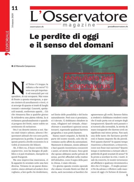 L’Osservatore – 14 Marzo 2020 Cover