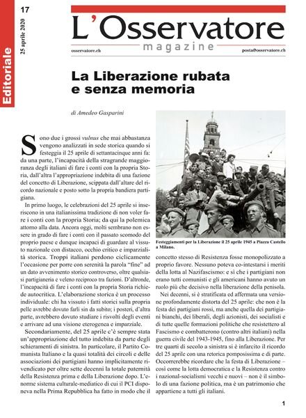 L’Osservatore – 25 Aprile 2020 Cover