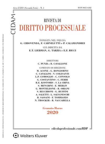 Rivista di Diritto Processuale – Gennaio-Marzo 2020 Cover