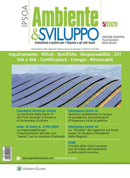 Ambiente & sviluppo – Maggio 2020 Cover