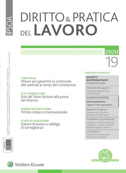 Diritto e Pratica del Lavoro – 9 Maggio 2020 Cover