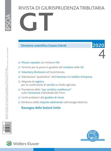 GT Rivista di Giurisprudenza Tributaria – Aprile 2020 Cover