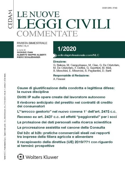 Le Nuove Leggi Civili Commentate – Gennaio 2020 Cover