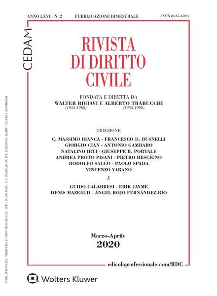 Rivista di Diritto Civile – Marzo-Aprile 2020 Cover
