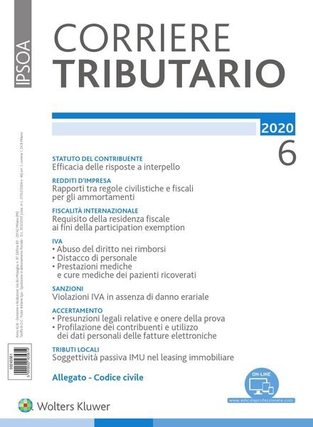 Corriere Tributario – Giugno 2020 Cover
