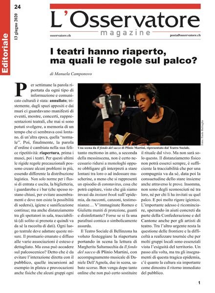 L’Osservatore – 13 giugno 2020 Cover