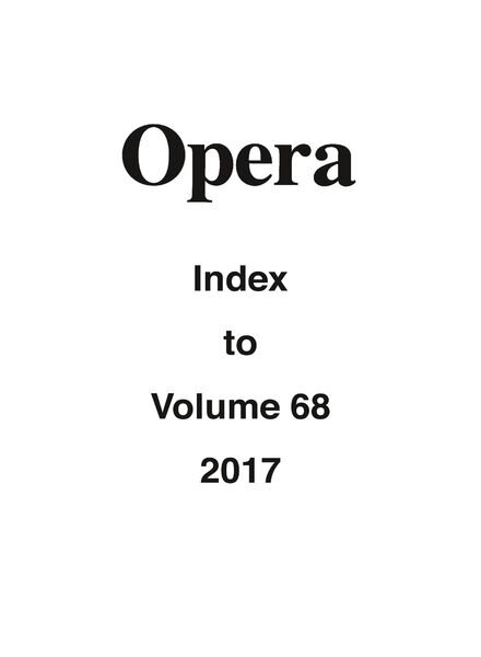 Opera – Opera Index to Volume 68 2017 Cover