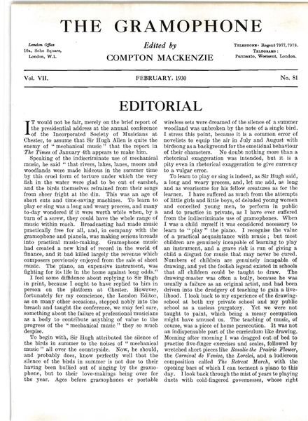 Gramophone – February 1930 Cover