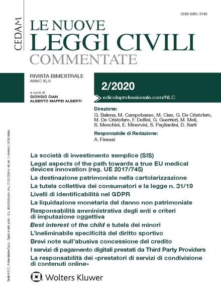 Le Nuove Leggi Civili Commentate – Marzo-Aprile 2020 Cover