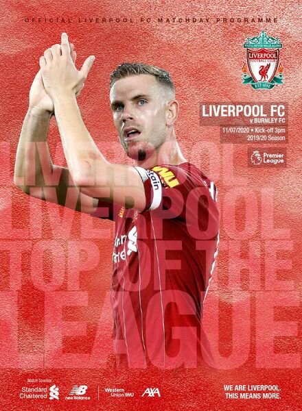Liverpool FC Programmes – Liverpool vs Burnley – 11 July 2020 Cover