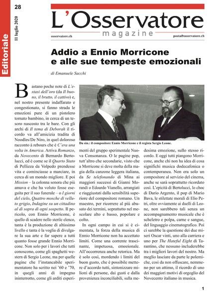 L’Osservatore – 11 luglio 2020 Cover