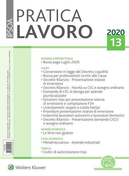 Pratica Lavoro – 27 Giugno 2020 Cover